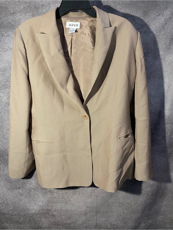 Alfani Jackets & Blazers - Alfani Womens Beige Tan Blazer Jacket Sz 16 Poly Rayon Single Button Career VTG